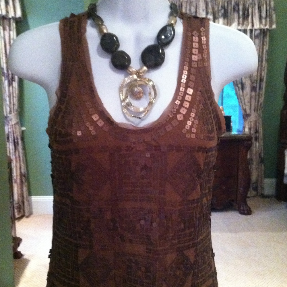 Max Studio Brown Sequin cocktail dress, sz XS stretchy! -NWT